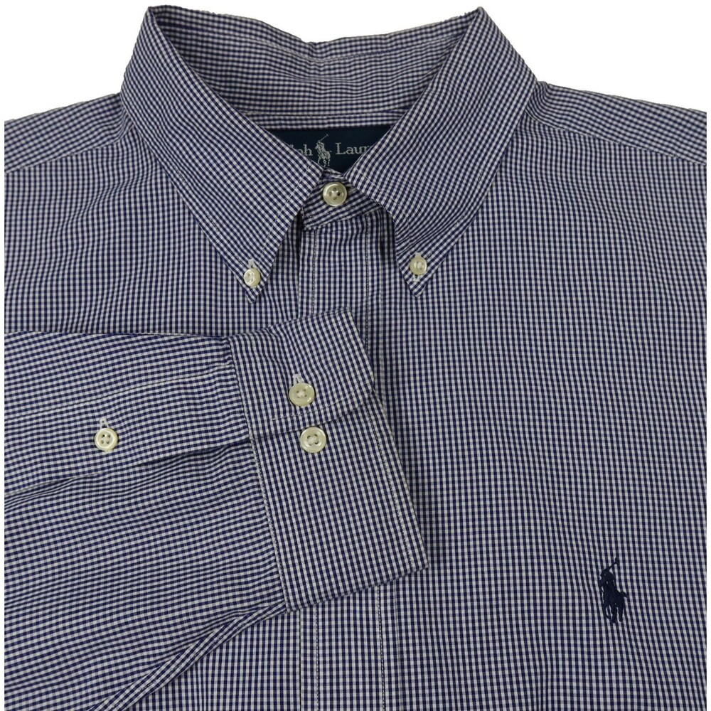 Ralph Lauren Yarmouth Shirt Men's 17.5x36/37 Navy Check Button Down Long Sleeve